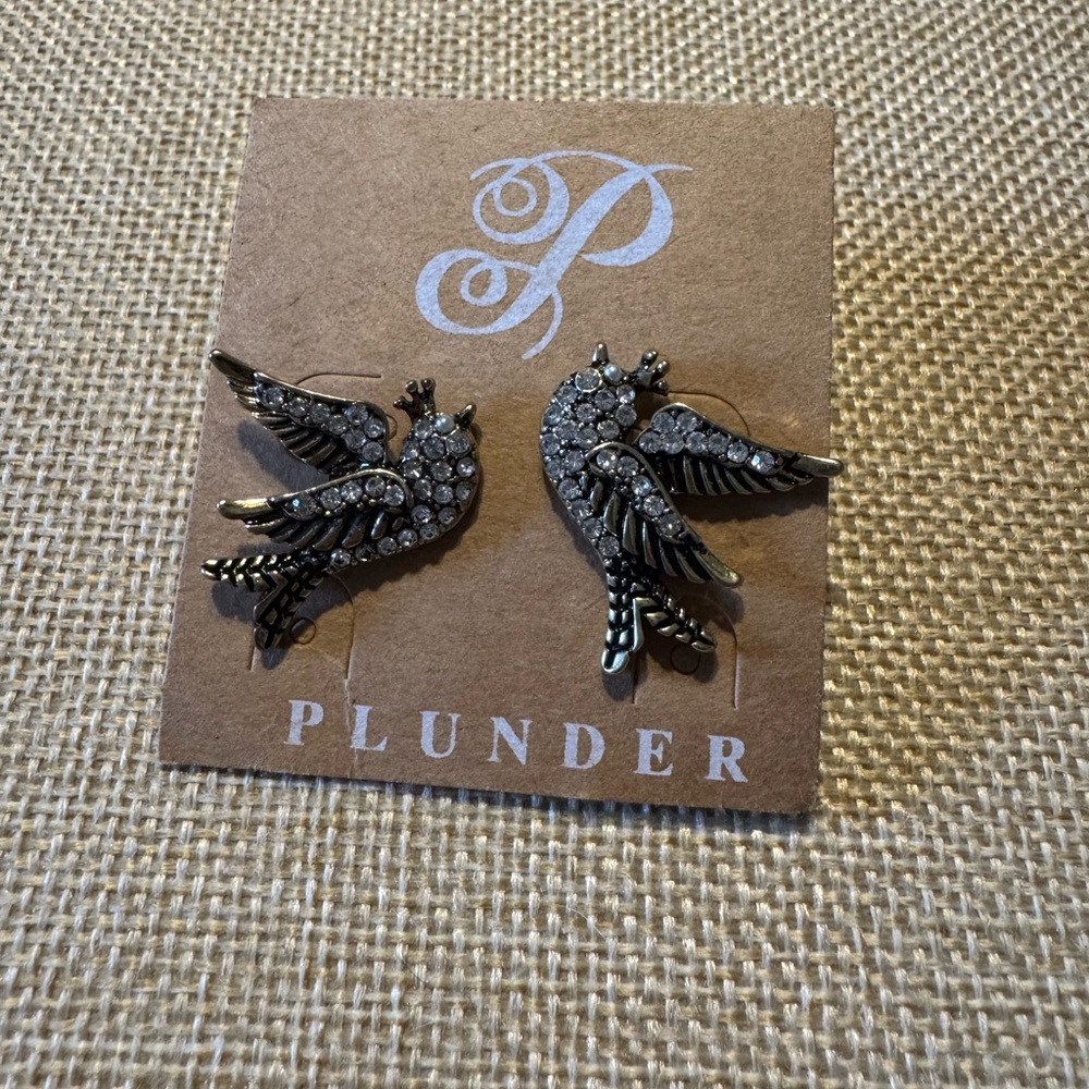 Plunder Gold and Crystal Bird Earrings